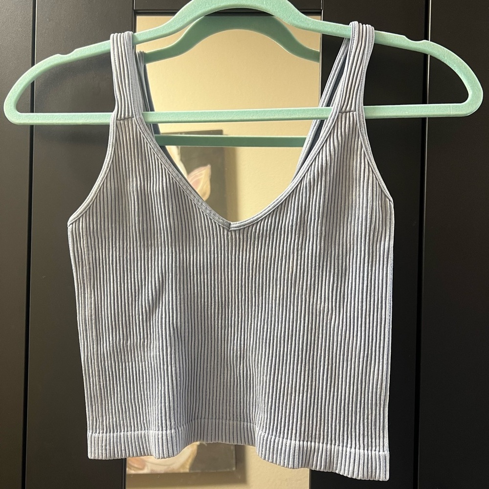 Baby Blue V-Neck Ribbed Tank Top